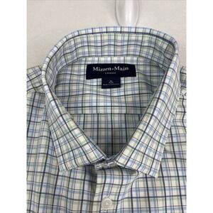 Mizzen+Main Blue Green Checkered Leeward Shirt Men's XL Trim Fit Performance